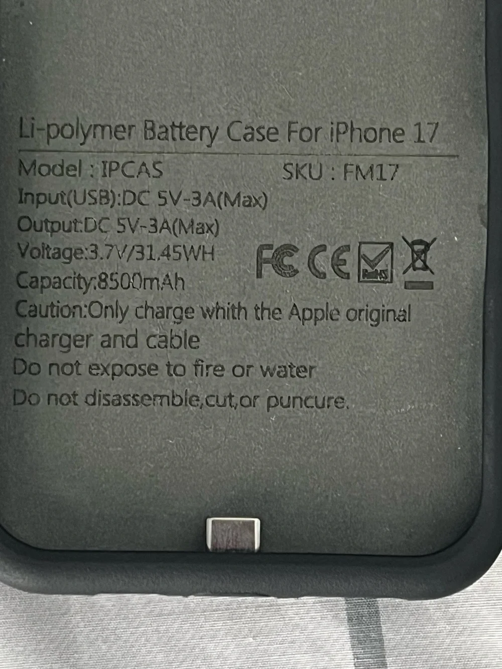 iPhone 17 max Portable Black Battery Case with One-Touch Power